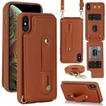 For iPhone XS Max Wristband Vertical Flip Wallet Back Cover Phone Case with Long Lanyard(Brown)