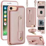 For iPhone SE 2022 / 2020 / 8 Wristband Vertical Flip Wallet Back Cover Phone Case with Long Lanyard(Rose Gold)
