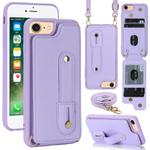 For iPhone SE 2022 / 2020 / 8 Wristband Vertical Flip Wallet Back Cover Phone Case with Long Lanyard(Purple)