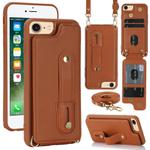 For iPhone SE 2022 / 2020 / 8 Wristband Vertical Flip Wallet Back Cover Phone Case with Long Lanyard(Brown)