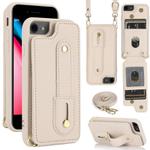For iPhone SE 2022 / 2020 / 8 Wristband Vertical Flip Wallet Back Cover Phone Case with Long Lanyard(White)
