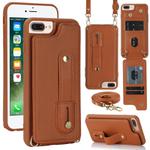 For iPhone 8 Plus / 7 Plus Wristband Vertical Flip Wallet Back Cover Phone Case with Long Lanyard(Brown)