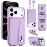 For iPhone 17 Pro Max Wristband Vertical Flip Wallet Back Cover Phone Case with Long Lanyard(Purple)