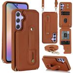 For Samsung Galaxy S24+ 5G Wristband Vertical Flip Wallet Back Cover Phone Case with Long Lanyard(Brown)