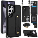 For Samsung Galaxy S25 Ultra 5G Wristband Vertical Flip Wallet Back Cover Phone Case with Long Lanyard(Black)