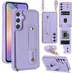 For Samsung Galaxy S25+ 5G Wristband Vertical Flip Wallet Back Cover Phone Case with Long Lanyard(Purple)