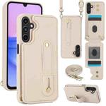 For Samsung Galaxy S25+ 5G Wristband Vertical Flip Wallet Back Cover Phone Case with Long Lanyard(White)