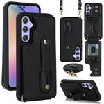 For Samsung Galaxy A55 5G Wristband Vertical Flip Wallet Back Cover Phone Case with Long Lanyard(Black)