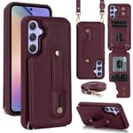For Samsung Galaxy A55 5G Wristband Vertical Flip Wallet Back Cover Phone Case with Long Lanyard(Wine Red)