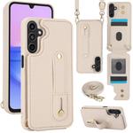 For Samsung Galaxy A55 5G Wristband Vertical Flip Wallet Back Cover Phone Case with Long Lanyard(White)