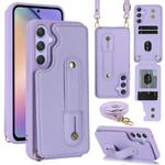 For Samsung Galaxy A35 5G Wristband Vertical Flip Wallet Back Cover Phone Case with Long Lanyard(Purple)