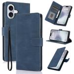 For iPhone 16 Plus Fantasy Skin-feel Calfskin Texture Leather Phone Case(Blue)