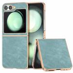 For Samsung Galaxy Z Flip6 Electroplated Frame PU Leather Full Coverage Phone Case(Light Blue)