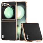 For Samsung Galaxy Z Flip6 ABEEL Electroplated Frame Genuine Leather Elegant Phone Case(Black)