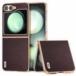 For Samsung Galaxy Z Flip6 ABEEL Electroplated Frame Genuine Leather Elegant Phone Case(Coffee)