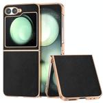 For Samsung Galaxy Z Flip6 PU Leather Electroplating Frame Full Coverage Phone Case(Black)