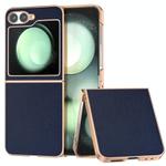 For Samsung Galaxy Z Flip6 PU Leather Electroplating Frame Full Coverage Phone Case(Dark Blue)