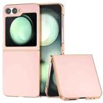 For Samsung Galaxy Z Flip6 PU Leather Electroplating Frame Full Coverage Phone Case(Light Pink)