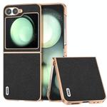 For Samsung Galaxy Z Flip6 ABEEL Electroplating Frame Genuine Leather Luolai Series Phone Case(Black)