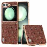 For Samsung Galaxy Z Flip6 ABEEL Electroplating Frame Genuine Leather Ostrich Texture Phone Case(Coffee)