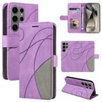 For Samsung Galaxy S25 Ultra 5G Dual-color Splicing Flip Leather Phone Case(Purple)