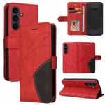 For Samsung Galaxy S25 FE 5G Dual-color Splicing Flip Leather Phone Case(Red)