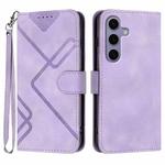 For Samsung Galaxy S25 5G Line Pattern Skin Feel Leather Phone Case(Light Purple)