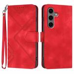 For Samsung Galaxy S25+ 5G Line Pattern Skin Feel Leather Phone Case(Red)