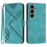 For Samsung Galaxy S25+ 5G Line Pattern Skin Feel Leather Phone Case(Light Blue)