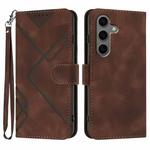 For Samsung Galaxy S25+ 5G Line Pattern Skin Feel Leather Phone Case(Coffee)