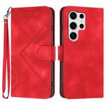 For Samsung Galaxy S25 Ultra 5G Line Pattern Skin Feel Leather Phone Case(Red)