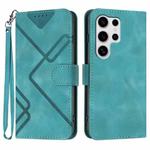 For Samsung Galaxy S25 Ultra 5G Line Pattern Skin Feel Leather Phone Case(Light Blue)