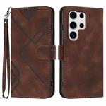 For Samsung Galaxy S25 Ultra 5G Line Pattern Skin Feel Leather Phone Case(Coffee)