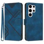 For Samsung Galaxy S25 Ultra 5G Line Pattern Skin Feel Leather Phone Case(Royal Blue)