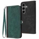 For Samsung Galaxy S25+ 5G Side Buckle Double Fold Hand Strap Leather Phone Case(Dark Green)