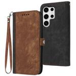 For Samsung Galaxy S25 Ultra 5G Side Buckle Double Fold Hand Strap Leather Phone Case(Brown)