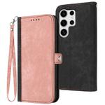For Samsung Galaxy S25 Ultra 5G Side Buckle Double Fold Hand Strap Leather Phone Case(Pink)
