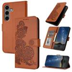 For Samsung Galaxy S25+ 5G Datura Flower Embossed Flip Leather Phone Case(Brown)