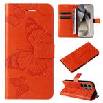 For Samsung Galaxy S25 Ultra 5G 3D Butterfly Embossed Pattern Flip Leather Phone Case(Orange)