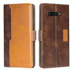 For Kyocera Digno SX4 5G Contrast Color Side Buckle Leather Phone Case(Dark Brown + Gold)