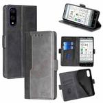 For Kyocera Basio Active3 Contrast Color Side Buckle Leather Phone Case(Black + Grey)