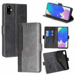 For Samsung Galaxy F06 5G Contrast Color Side Buckle Leather Phone Case(Black + Grey)