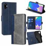 For Samsung Galaxy F06 5G Contrast Color Side Buckle Leather Phone Case(Blue + Grey)