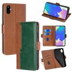 For Samsung Galaxy F06 5G Contrast Color Side Buckle Leather Phone Case(Light Brown + Green)