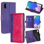 For Samsung Galaxy F06 5G Contrast Color Side Buckle Leather Phone Case(Purple + Rose Red)