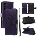 For Samsung Galaxy S25 FE 5G Tree & Cat Embossed Pattern Flip Leather Phone Case(Purple)