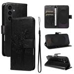For Samsung Galaxy S25 FE 5G Tree & Cat Embossed Pattern Flip Leather Phone Case(Black)