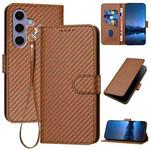 For Samsung Galaxy S25 5G YX0070 Carbon Fiber Buckle Leather Phone Case with Lanyard(Coffee)