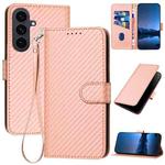 For Samsung Galaxy S25 FE 5G YX0070 Carbon Fiber Buckle Leather Phone Case with Lanyard(Pink)