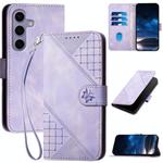 For Samsung Galaxy S25 5G YX0080 Grid Butterfly Embossed Pattern Flip Leather Phone Case with Lanyard(Light Purple)